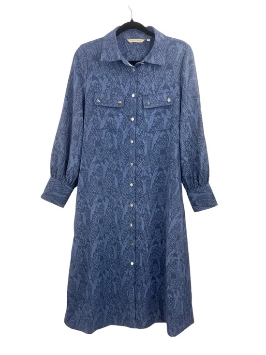 Soft Surroundings Irina Blue Python Snakeskin Shirt Dress Midi Button Front, M - Picture 2 of 14
